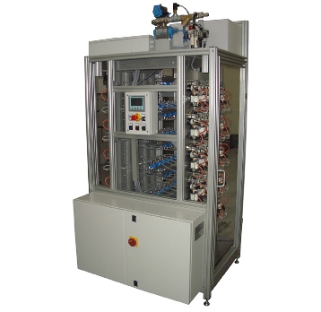 PUMP LIFE TEST BENCH<br><br>The bench is composed of two opposite plates and arranged to accommodate 25 pumps for each plate, for a total of 50 pumps to be tested.<br>Each plate can supply 25 pumps with a voltage of 110V or 230V independently of the voltage programmed on the other plate